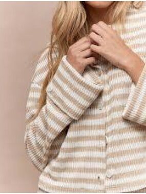 Missguided Striped Button-Front Cardigan in Beige and White